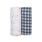 Lulujo Cotton Muslin (Set of 2) - Navy Gingham & Fish© - Image 2